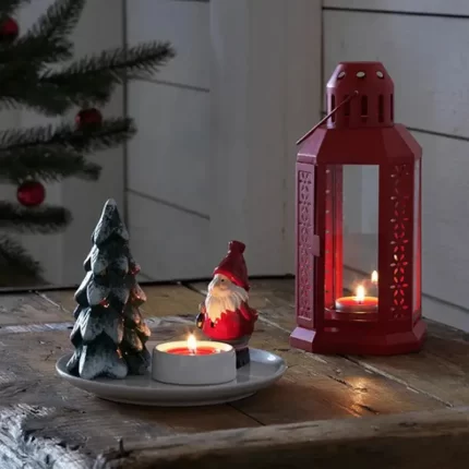 Red Metal Miners Lantern 21cm Tealight Candle Holder for Xmas Wedding, Party, Balcony, Deck Decor