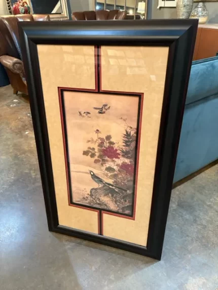 "Birds And Flowers" Print In Black Frame