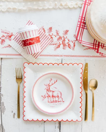 Cream/Red Scallop 9" Paper Plate